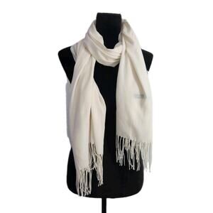Cashmere White Large Rectangle Pashnina Scarf Shawl Wrap With Fringes 68"×27"